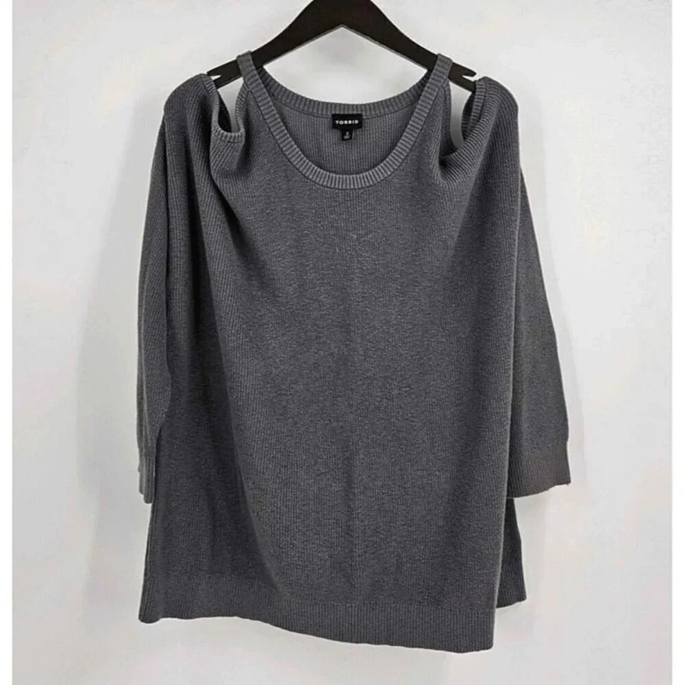 Torrid Ribbed Pullover Cold Shoulder Gray Stretch Sweater Sz 2X